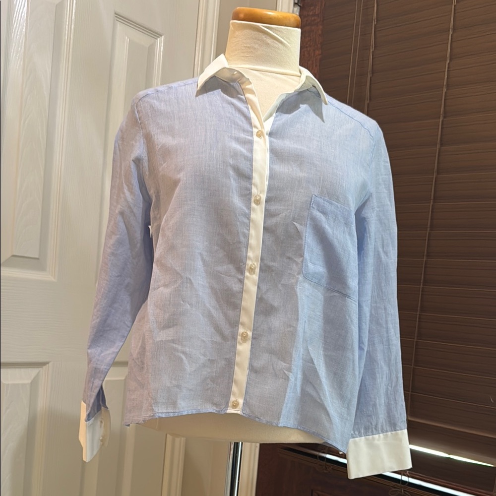 Elizabeth and James Blue and White Casual Button Down Shirt
